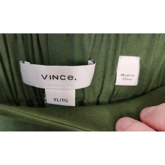 Vince Linen Blend High Waisted Pull On Pants Full Length Green Elastic Size XL - Picture 3 of 4